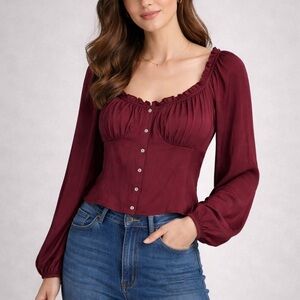 NWT And Now This Brown Silky Scoop Neck Cropped Peplum Peasant Bodice Top (XL)